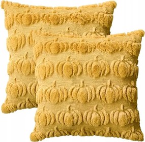 2 db-os párnahuzat szett 45x45 cm sárga tökök, plüss, dekorációs