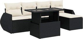 vidaXL 6 részes fekete polyrattan kerti ülőgarnitúra párnákkal
