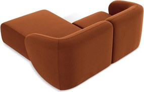 Terrakotta színű bársony sarokkanapé (jobb oldali-heverő résszel) Lani – Makamii