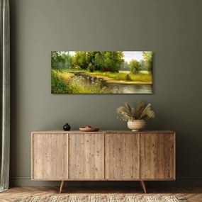 Kép - folyó az erdőnél, olajfestmény (120x50 cm)