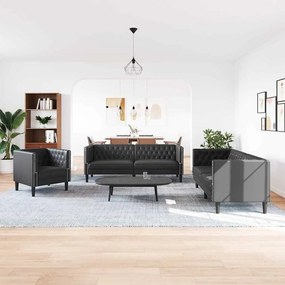Kanapé Szett 3 pcs Fekete 194 x 74.5 x 70.5 cm Műbőr