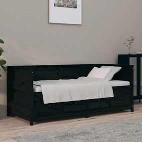 fekete tömör fenyőfa kanapéágy 100 x 200 cm