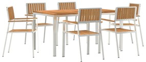 7 részes kert étkező szett tömör tíkfából, kültéri étkezőasztal 150x90x75 cm tömör tíkfából, összecsukható kerti székek 2 db tömör tíkfából és fémből, összecsukható kerti székek 4 db tömör tíkfából és fémből
