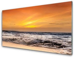 Üvegfotó Sun Sea Waves Landscape 100x50 cm 2 fogas