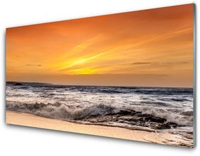 Üvegfotó Sun Sea Waves Landscape 100x50 cm