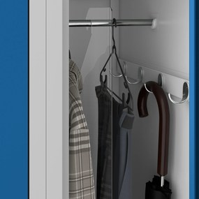 Pléh öltözőszekrény talpazaton, négymodulos, polcokkal KACPER II, 600 x 1800 x 500 mm, kék