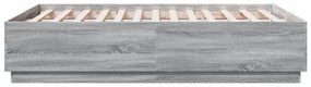 szürke sonoma színű szerelt fa ágykeret LED-del 135 x 190 cm