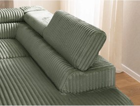 Zöld kordbársony sarokkanapé (jobb oldali-L alakú) Marbeya – Ropez