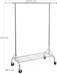 Fém ruhaállvány, cipőtartóval, 50kg teherbírású, krómozott