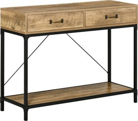 HOMCOM Konzol Asztal Polccal és 2 Fiókkal, 100 x 35 x 76,5 cm, Oldalsó Asztal, Kávézó Asztal, Kiállítós Asztal Kicsi Terekhez, Előszobához, Folyosóra,