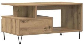 kézműves tölgy színű szerelt fa dohányzóasztal 90x49x45 cm