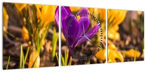 Lila virágok képe (órával) (90x30 cm)