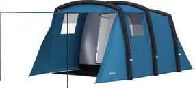 Outsunny Felfújható Sátor 3-6 Fő Számára, Kültéri Kemping Sátor Légpumpával, UV50+ Családi Sátor, 3 Évszakra, Szélálló Glamping Sátor, Gyors Összeszer