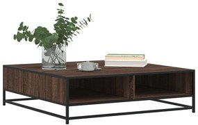 barna tölgy szerelt fa és fém dohányzóasztal 100 x 100 x 30 cm
