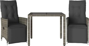 vidaXL 3 részes szürke polyrattan kerti bisztrógarnitúra párnákkal