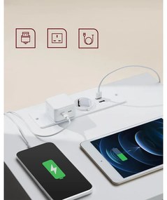 VASAGLE éjjeliszekrény 2 darabos szett, 2 hálózati aljzattal és 2 USB-porttal, fehér színben