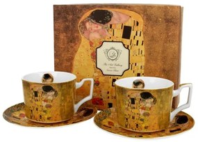 Porceláncsésze+alj, 270ml, 2 személyes, dobozban, Klimt: The Kiss