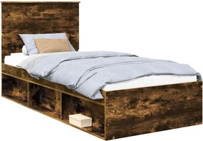 vidaXL Ágykeret fejtámlával Füstölt tölgy 90 x 190 cm Tömör fenyőfa