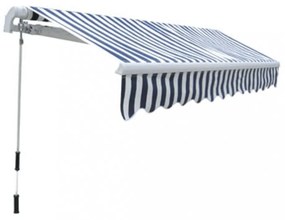 kézi működtetésű összecsukható napellenző, kék-fehér, 300 cm
