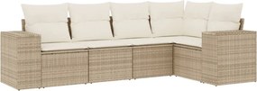 vidaXL 5 részes bézs polyrattan kerti ülőgarnitúra párnákkal