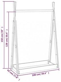 fehér tömör fenyőfa ruhatartó állvány 100 x 45 x 150 cm