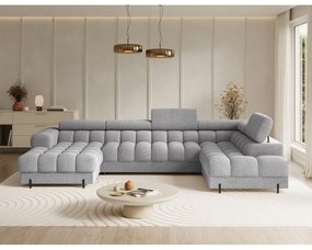 Szürke buklé kinyitható sarokkanapé (jobb oldali-U alakú) Feraria – ELTAP