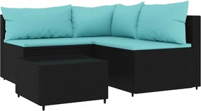 vidaXL 4 részes fekete polyrattan kerti ülőgarnitúra párnákkal