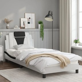 fehér és fekete műbőr ágykeret fejtámlával 90x190 cm