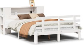 vidaXL fehér tömör fenyőfa könyvespolcos ágy matrac nélkül 140x200 cm