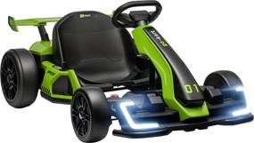 HOMCOM Elektromos Go-Kart 6-12 Éves Gyerekeknek 24V 6-12km/h Állítható Üléssel, 2 Motorral, Drift Go-Kart Hanggal, Fényekkel és Zenével, Zöld | Aosom