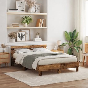 Fa Ágykeret Újrahasznosított Fa 150 x 200 cm Masszív és Stabil