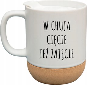 Fehér Bögre Fedéllel És Parafa Aljjal Ajándék C**** Vágással