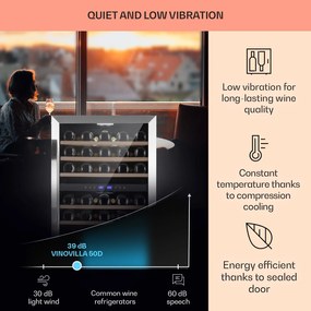 Klarstein Vinovilla 50 Duo, 2 zónás borhűtő, 53 liter, 17 palack, 3-színű LED világítás, üvegajtó