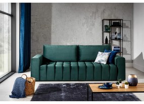 Sötétzöld bársony kinyitható-tárolóhelyes kanapé 247 cm Lazaro – ELTAP
