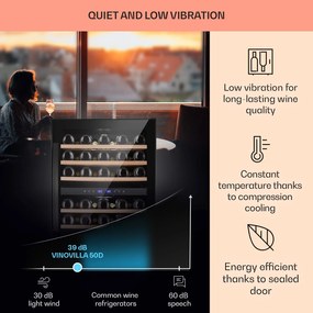 Klarstein Vinovilla 50 Duo, 2 zónás borhűtő, 53 liter, 17 palack, 3-színű LED világítás, üvegajtó