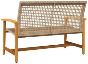 bézs polyrattan és akácfa kerti pad 112 cm