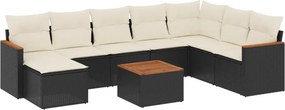 vidaXL 9 részes fekete polyrattan kerti ülőgarnitúra párnákkal