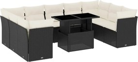 vidaXL 10 részes fekete polyrattan kerti ülőgarnitúra párnákkal