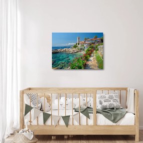 Üveg kép - Festői tengerparti falu (70x50 cm)