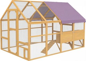 PawHut fa tyúk kifutó, kb. 5,2 m² (280 x 185,5 x 188 cm) kültéri kifutó fedett résszel, zárható ajtóval, rámpával, 4 fészekodúval — sárga (8–12 tyúkho