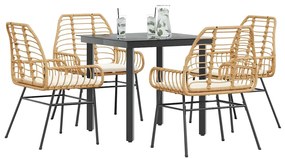 vidaXL 5 észes barna polyrattan üveg kerti étkezőgarnitúra párnával