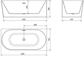 Luxury Mia szabadon álló fürdökád akril   jobbos  160 x 75 cm, fehér,  leeresztö  króm - 52691607500P Térben álló kád