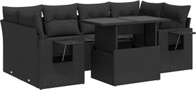 vidaXL 7 részes fekete polyrattan kerti ülőgarnitúra párnával
