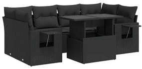 vidaXL 7 részes fekete polyrattan kerti ülőgarnitúra párnával