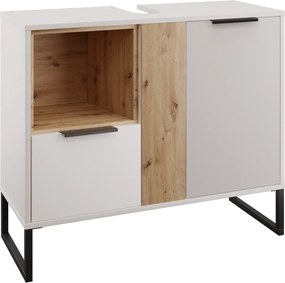 Szekrény mosdó alá, fehér/artisan tölgy, CUBO CUB03