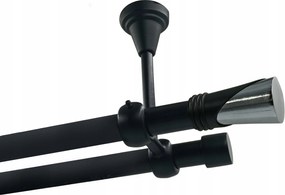Dupla függönykarnis Mennyezeti Fém 19+19mm Fekete 280cm Vega Króm Kerekek Nélkül