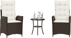 vidaXL 3 részes barna polyrattan bisztrógarnitúra párnákkal