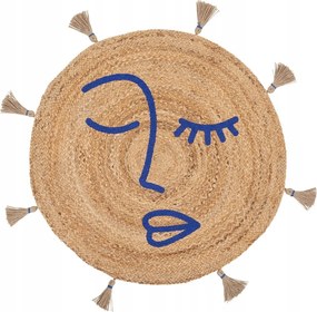 Kerek juta szőnyeg 80 cm Boho nappali szőnyeg Fonott arc motívum