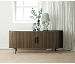Barna komód tolóajtóval tölgyfa dekorral 180x76x45 cm Nola – Unique Furniture