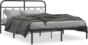 vidaXL fekete fém ágykeret fejtámlával 135 x 190 cm